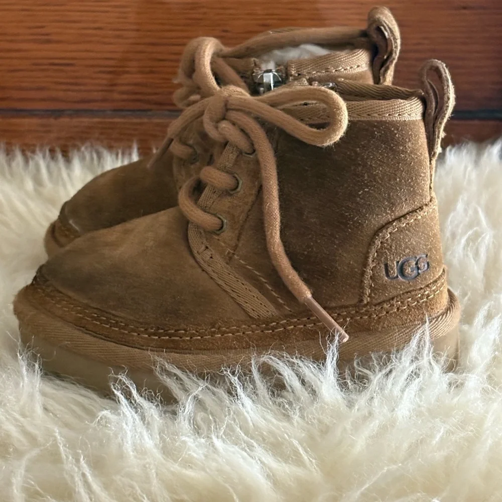 UGG Kids ‘Neumel II’ Brown Suede Sherpa Side Zip Winter Boots